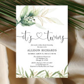 双子の赤ちゃんシャワー緑とシンプル金ゴールドエレガント 招待状