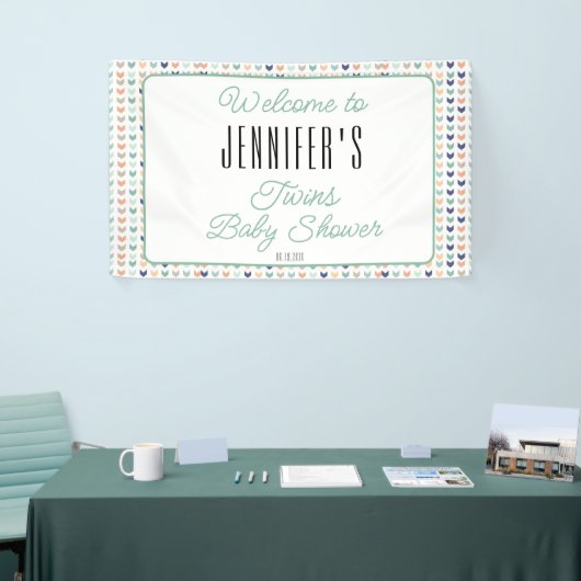 双子の赤ちゃんモダンシャワーへようこそ 横断幕 (トレードショー)