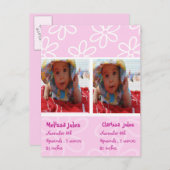 双子の赤ちゃん女の子の発表フォトカード 案内ポストカード (正面/裏面)