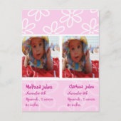 双子の赤ちゃん女の子の発表フォトカード 案内ポストカード (正面)