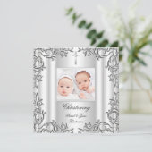 双子の赤ちゃん女の子男の子 洗礼 名前授け 白 招待状 (スタンド正面)