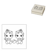 双子の赤ちゃん女の子 カラフル ラバースタンプ (押印)