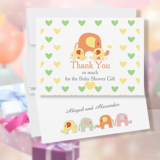 双子の赤ちゃん ゾウのテーマ ベビーシャワー サンキューカード