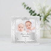 双子の赤ちゃん 女の子 男の子 洗礼 白 2a 招待状 (スタンド正面)