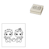 双子の赤ちゃん 男の子 女の子 カラフルに ラバースタンプ (押印)