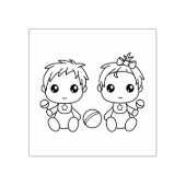 双子の赤ちゃん 男の子 女の子 カラフルに ラバースタンプ (インプリント)
