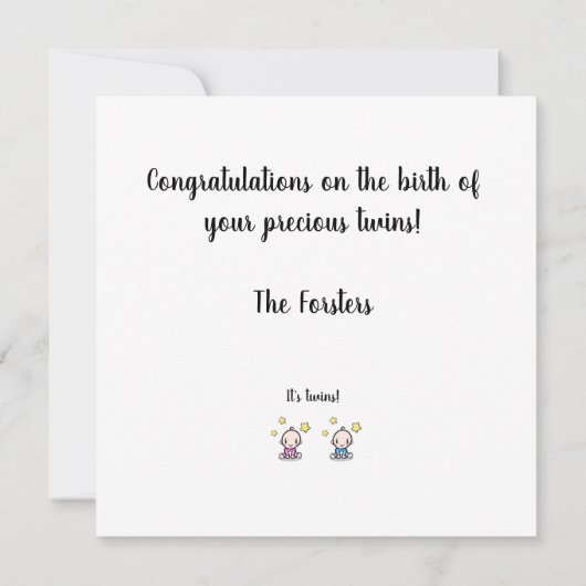 双子の赤ん坊の女の子と名前を祝う男の子 カード (裏面)