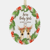 双子の赤ん坊の女の子のパーソナライズされたウッドランドディアーズの子鹿 セラミックオーナメント (右)