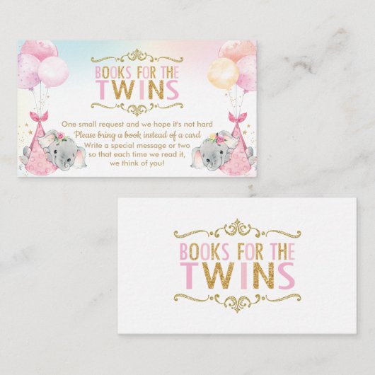 双子の赤ん坊の女の子の象が代わりに本を持って来る エンクロージャーカード (正面/裏面)