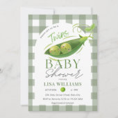 双子の赤ん坊シャワー豆ポッド男の子の女の子ニュートラル 招待状 (正面)