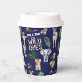 双子の野生のワン、海軍の青いジャングル動物をテーマにした 紙コップ (正面)