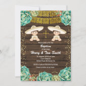 双子の金ゴールドグリッターフィエスタボーイバプテスマ《キリスト教》洗礼式や命名式 招待状 (正面)