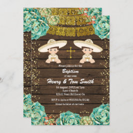 双子の金ゴールドグリッターフィエスタボーイバプテスマ《キリスト教》洗礼式や命名式 招待状