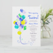 双子の青いバルーン赤ちゃんシャワーを期待 招待状 (スタンド正面)