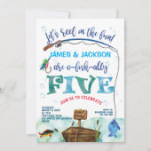 双子の魚釣りお誕生日5歳 招待状 (正面)