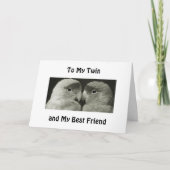 双子の鳥が私の「双子」にハッピーバースデーを言う カード (正面)
