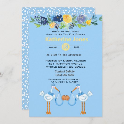 双子の黒人アメリカ人の赤ちゃんのシャワー招待状 招待状 (正面/裏面)