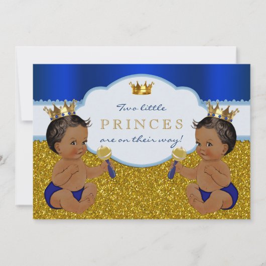 双子の黒人プリンスベイビーシャワー 招待状 (正面)