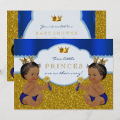 双子の黒人プリンスベイビーシャワー 招待状 (正面/裏面)