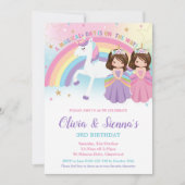 双子の黒髪プリンセスとユニコーンの誕生日 招待状 (正面)