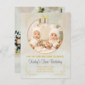 双子の1歳の誕生日招待状 ポストカード (正面/裏面)