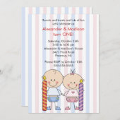 双子の1歳誕生日招待状 女の子と男の子 招待状 (正面/裏面)