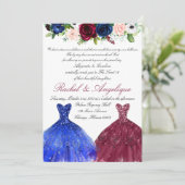 双子の16回目の誕生日 バーガンディ ネイビー 招待状 (スタンド正面)