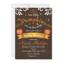 双子の2つのカボチャ 秋のベイビーシャワー 招待状