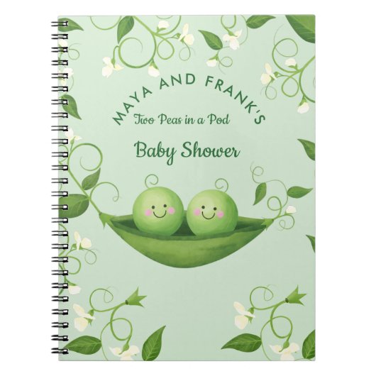 双子の2匹のエンドウ豆をポッドに入れた赤ちゃんシャワー ノートブック (正面)