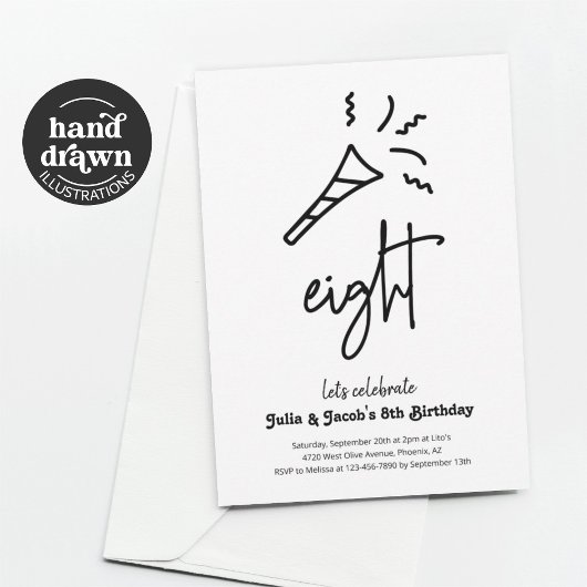 双子の8歳誕生日パーティー招待状 招待状