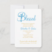 双子の《キリスト教》洗礼式や命名式またはバプテスムブルー金ゴールドクロス 招待状 (正面)