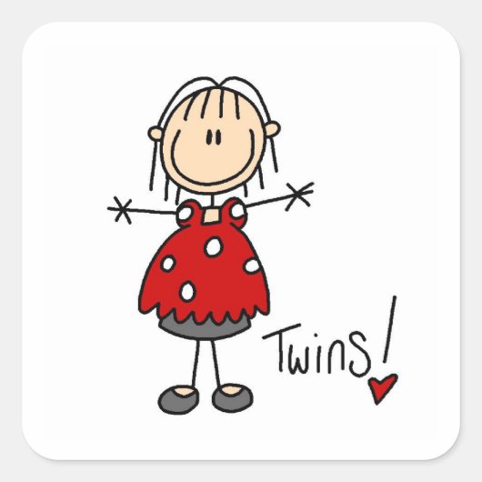 双子のTシャツとプレゼントを期待 スクエアシール (正面)