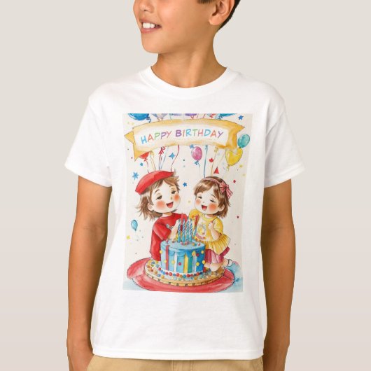 双子のTシャツの誕生日パーティー(少年) Tシャツ (正面)
