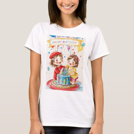 双子のTシャツ（女性）の誕生日パーティー Tシャツ (正面)