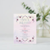 双子を期待:ボホフローラとラベンダーの水色 インビテーションポストカード (スタンド正面)