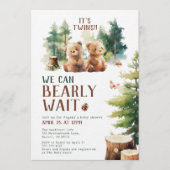 双子を歓迎するベビーシャワー招待状 We Can Bearly Wait Twins 招待状 (正面)