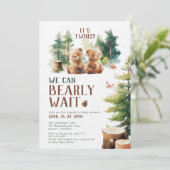 双子を歓迎するベビーシャワー招待状 We Can Bearly Wait Twins 招待状 (スタンド正面)
