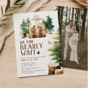 双子を歓迎するベビーシャワー招待状 We Can Bearly Wait Twins 招待状