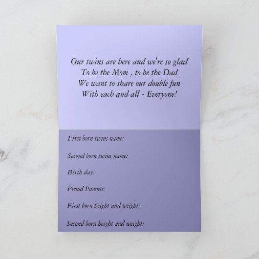 双子を発表するカード 案内状 (内部)