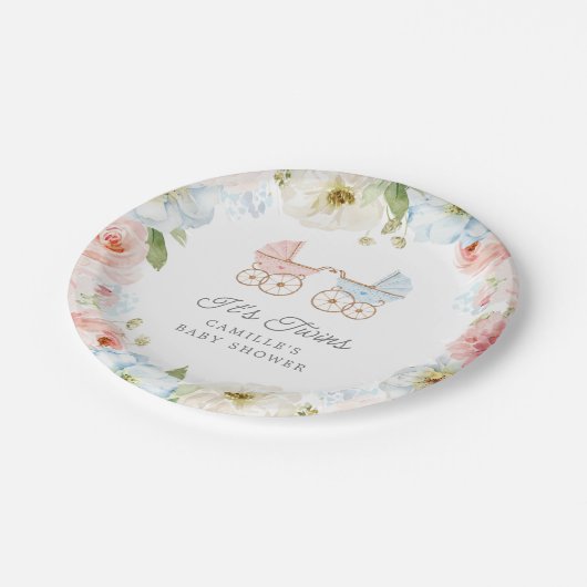 双子エレガントの女の子と男の子のシャワー ペーパープレート (アングル)