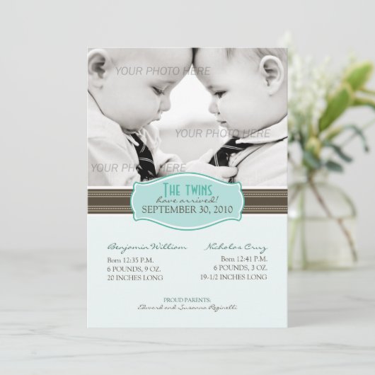 双子エレガント生誕発表：アクアブルー 案内状 (スタンド正面)