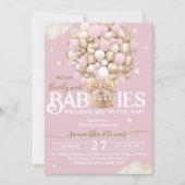 双子クマ気球bearly待って赤ちゃんガールシャワー 招待状 (正面)