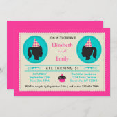 双子シルエット誕生日招待状 招待状 (正面/裏面)