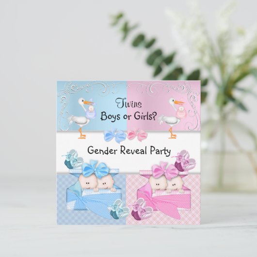 双子ジェンダーがパーティー少年または少女のブルーピンクを明らかにする 招待状 (スタンド正面)