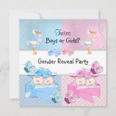 双子ジェンダーがパーティー少年または少女のブルーピンクを明らかにする 招待状 (正面)