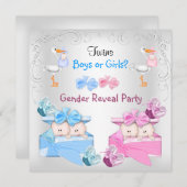 双子ジェンダーがパーティー男の子の女の子ブルーピンク 招待状 (正面/裏面)