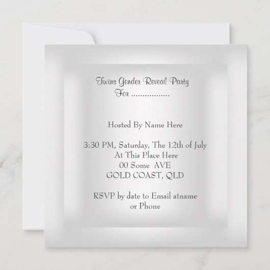 双子ジェンダーがパーティー男の子の女の子ブルーピンク 招待状 (裏面)