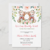 双子テディベア赤ちゃんシャワーを待つことができる 招待状 (正面)