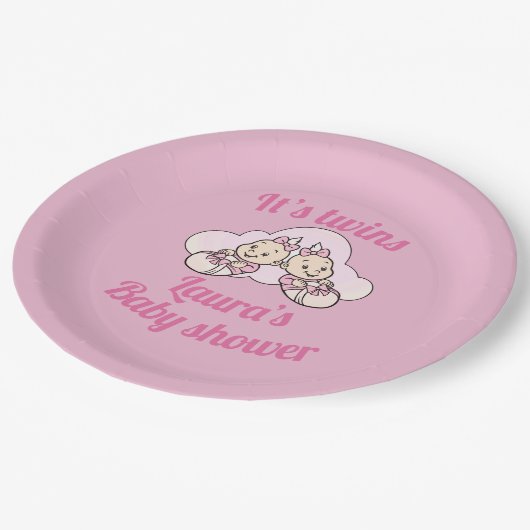 双子パーソナライズされたのシャワーパーティープレート ペーパープレート (アングル)