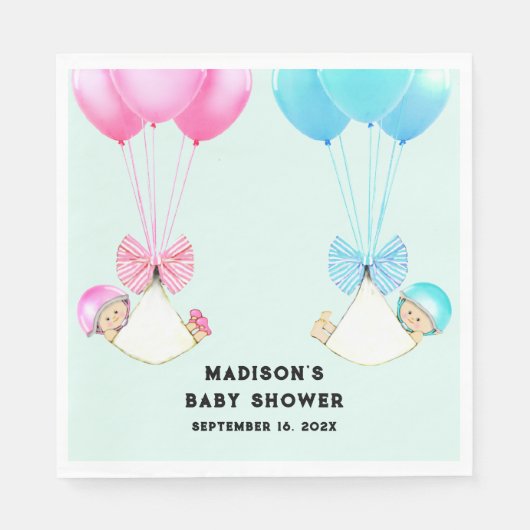 双子パーソナライズされたの赤ちゃんシャワー スタンダードランチョンナプキン (正面)